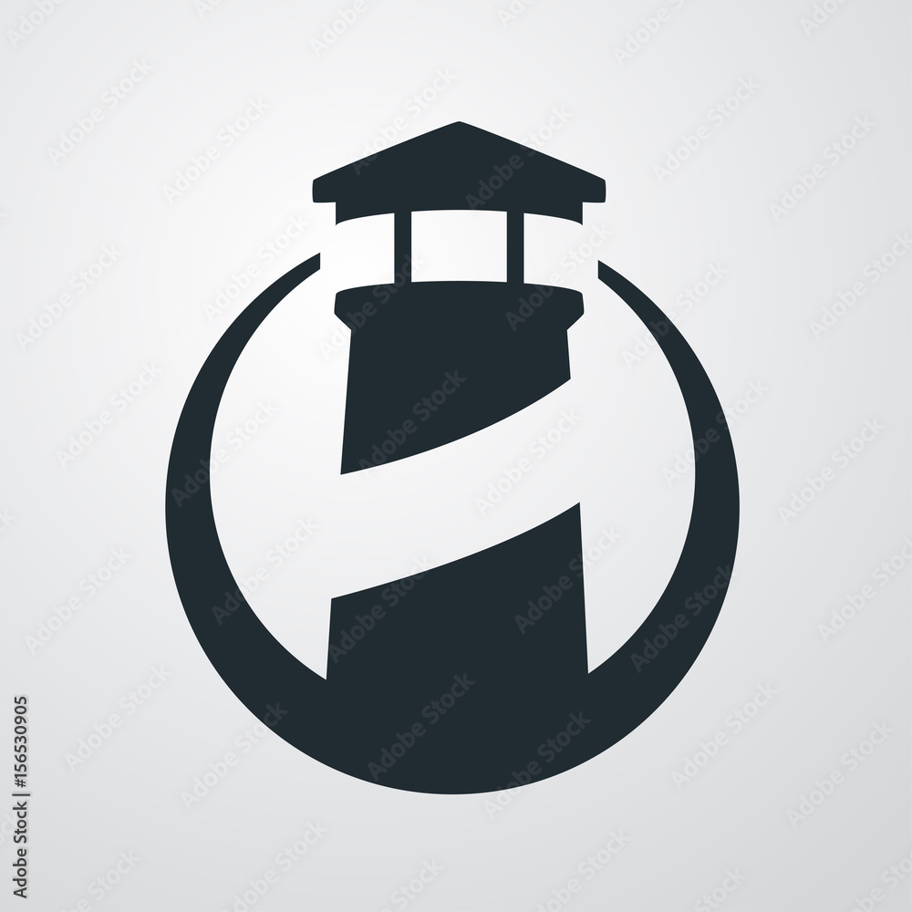 Icono plano faro con circulo en fondo degradado Icono plano faro con circulo en fondo degradado