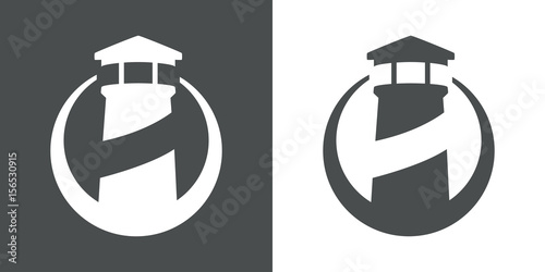 Icono plano faro con circulo gris y blanco