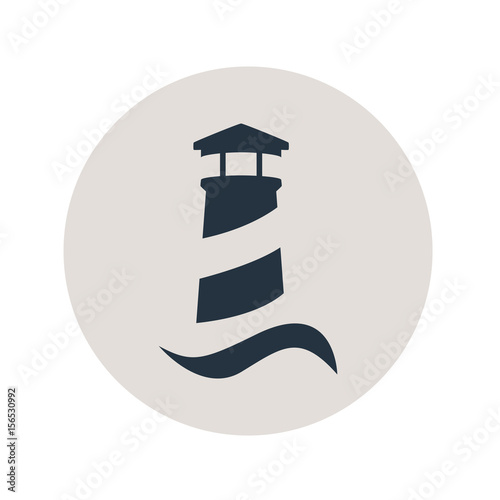 Icono plano faro con ola en circulo gris