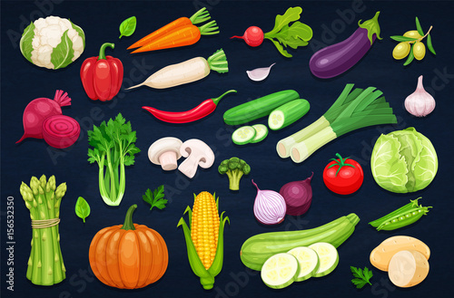 Fototapeta Naklejka Na Ścianę i Meble -  Vector vegetables icons set in cartoon style.
