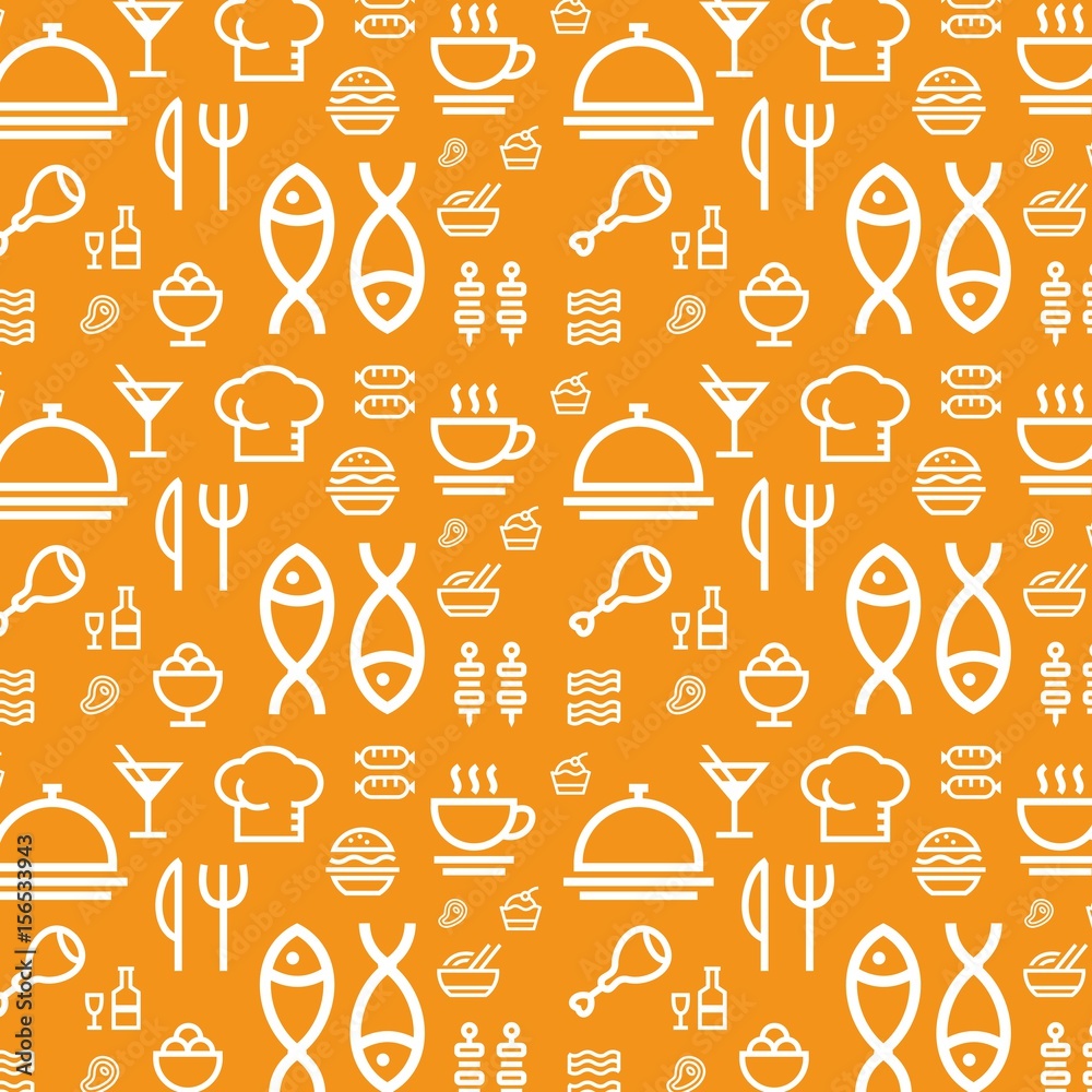 Restaurant seamless flat vector pattern background. Food icons set texture  Stock Vector | Adobe Stock