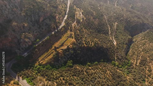 Aerial drone photo of Delphi archaeological site  Greece