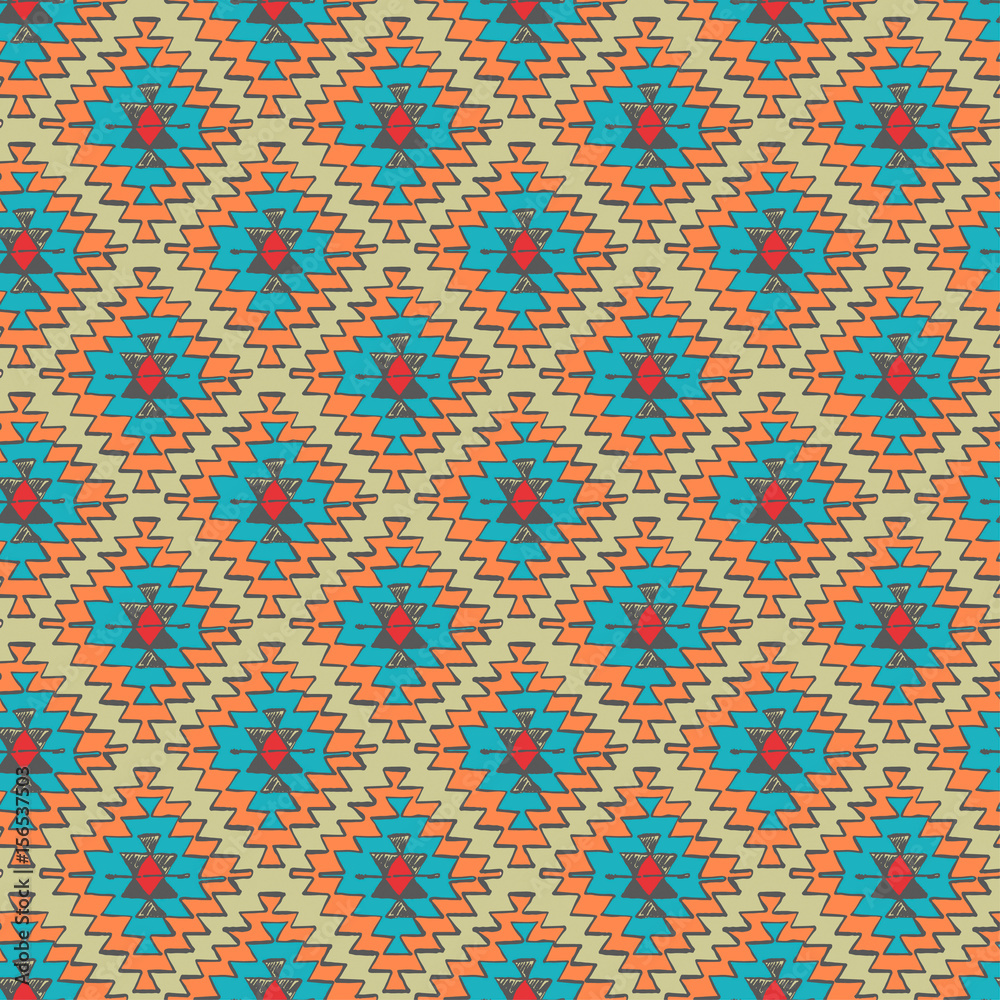 Seamless hand drawn tribal navajo pattern in doodle style.