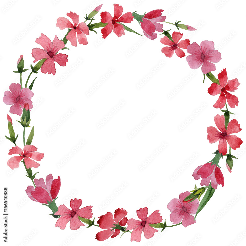 Wildflower carnation flower wreath in a watercolor style isolated. Wildflower carnation flower wreath in a watercolor style isolated.