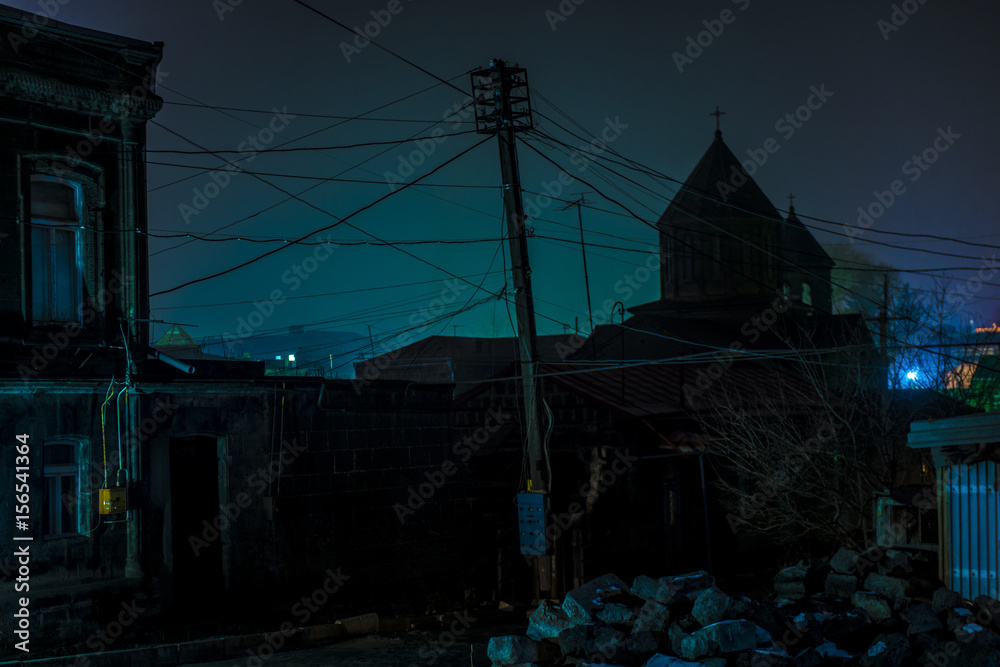 Ancient church at night in the old town