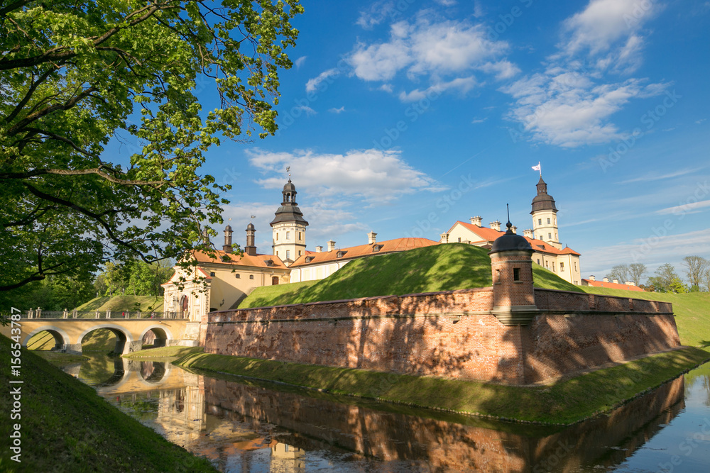 NESVIZH, BELARUS - May 20, 2017: Medieval castle in Nesvizh, Minsk Region, Belarus.