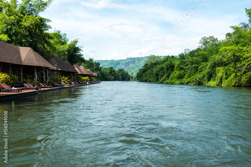 River view with wooden home stay raft