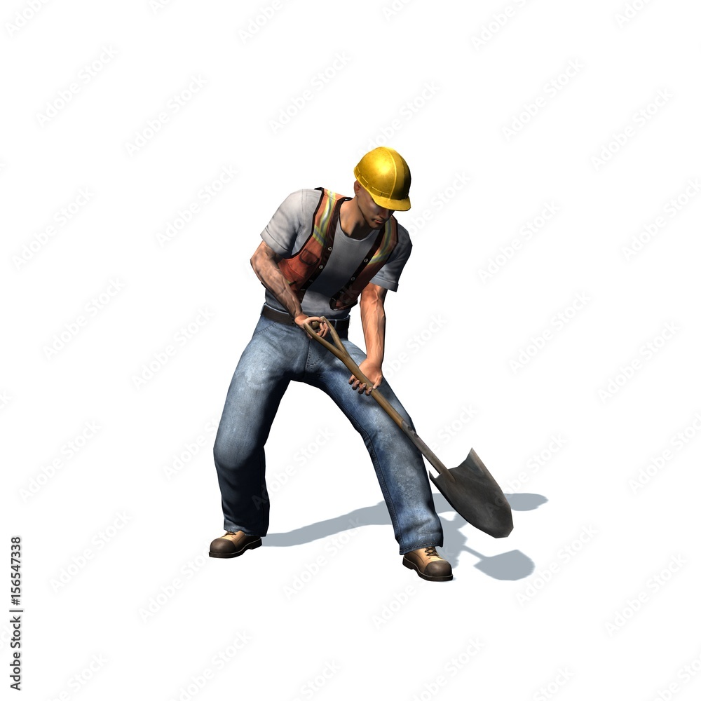 construction laborer with shovel - isolated on white background - 3D illustration construction laborer with shovel - isolated on white background - 3D illustration