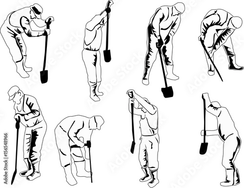 eight navvy sketches isolated on white