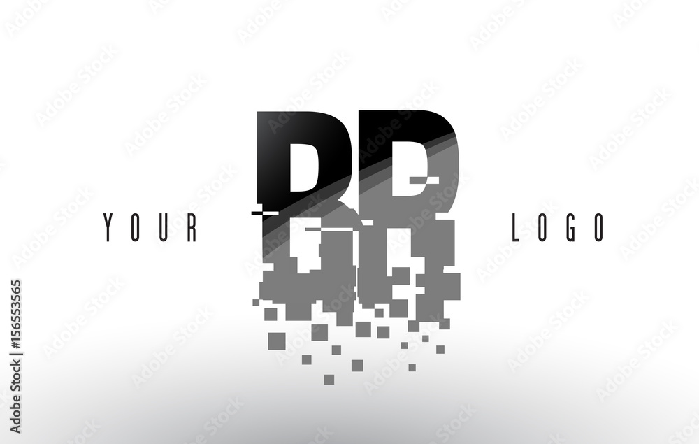 BR B R Pixel Letter Logo with Digital Shattered Black Squares Stock ...