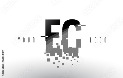 EC E C Pixel Letter Logo with Digital Shattered Black Squares