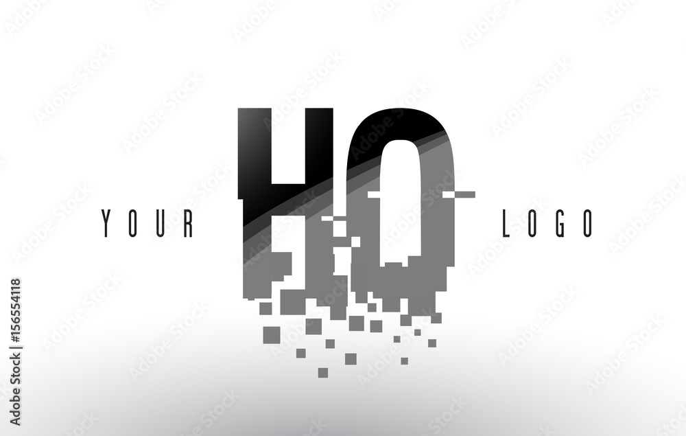 HO H O Pixel Letter Logo with Digital Shattered Black Squares HO H O Pixel Letter Logo with Digital Shattered Black Squares