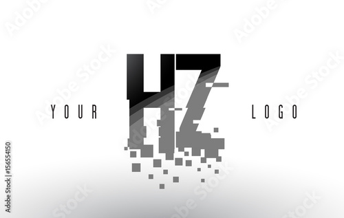 HZ H Z Pixel Letter Logo with Digital Shattered Black Squares