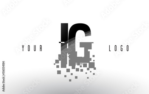 IG I Q Pixel Letter Logo with Digital Shattered Black Squares