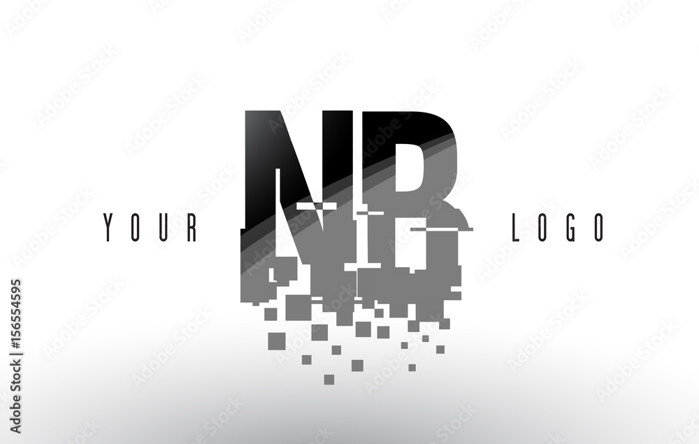 NB N B Pixel Letter Logo with Digital Shattered Black Squares