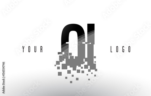 OI O I Pixel Letter Logo with Digital Shattered Black Squares
