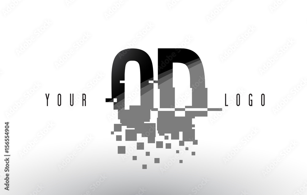 QD Q D Pixel Letter Logo with Digital Shattered Black Squares