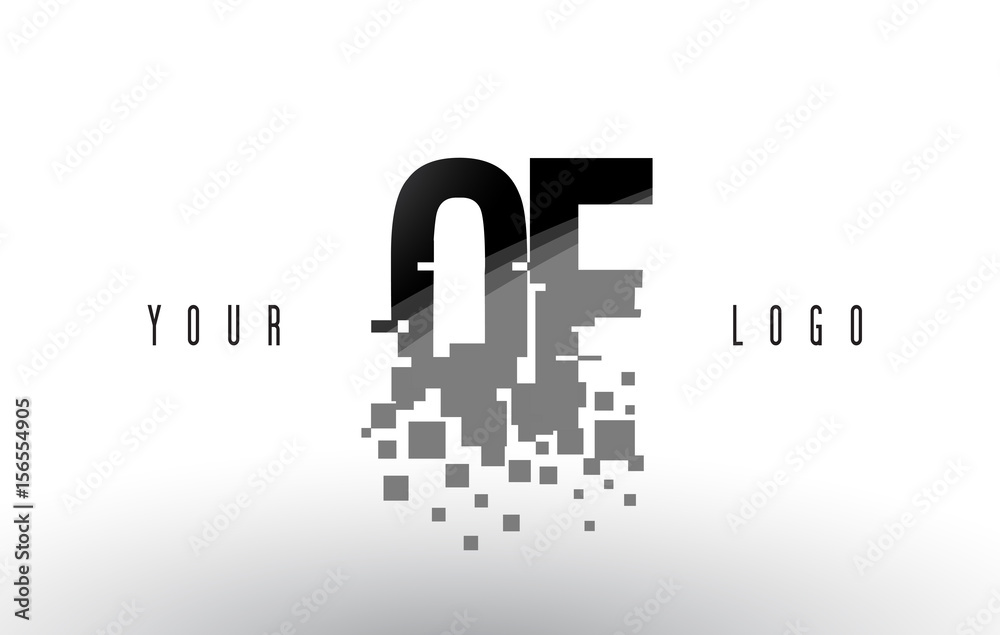 QF Q F Pixel Letter Logo with Digital Shattered Black Squares QF Q F Pixel Letter Logo with Digital Shattered Black Squares