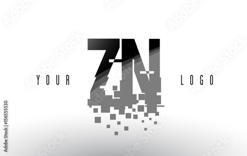ZN Z N Pixel Letter Logo with Digital Shattered Black Squares