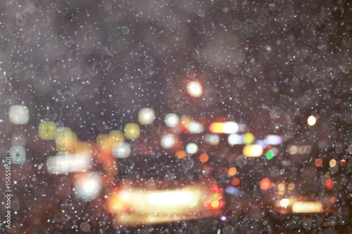 Photography jams in the city night winter snowfall background