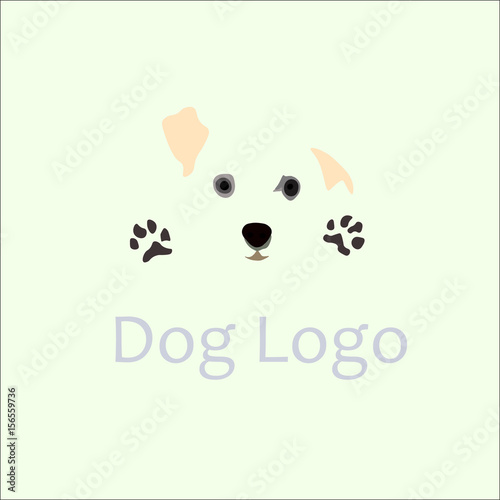 Dog logo template.Cute white dog vector logo.