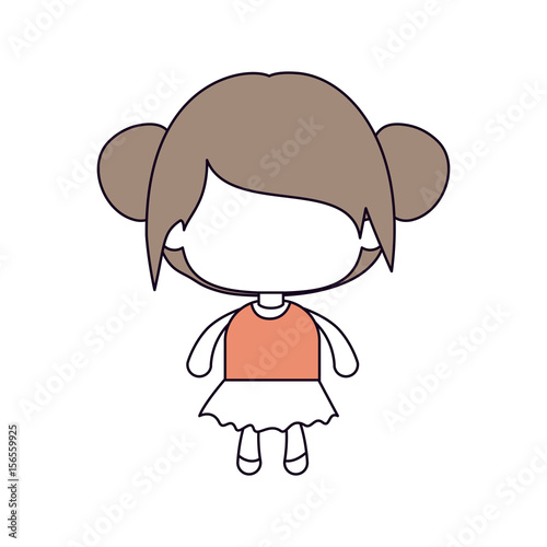 silhouette color sections of faceless little girl with collected bun hair in light brown vector illustration