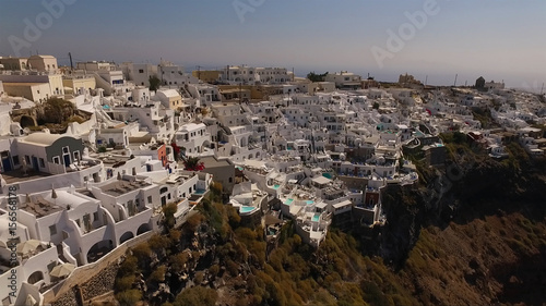 Aerial drone photo of Santorini volacanic island village of Imerovigli, Cyclades, Greece