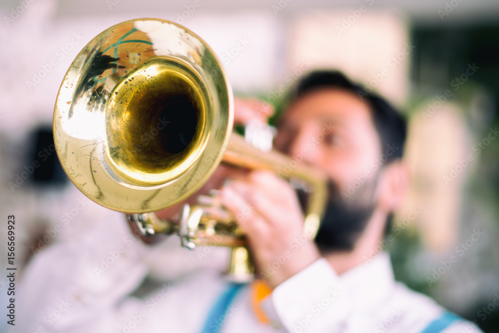 Obraz premium Trumpet player jazz music