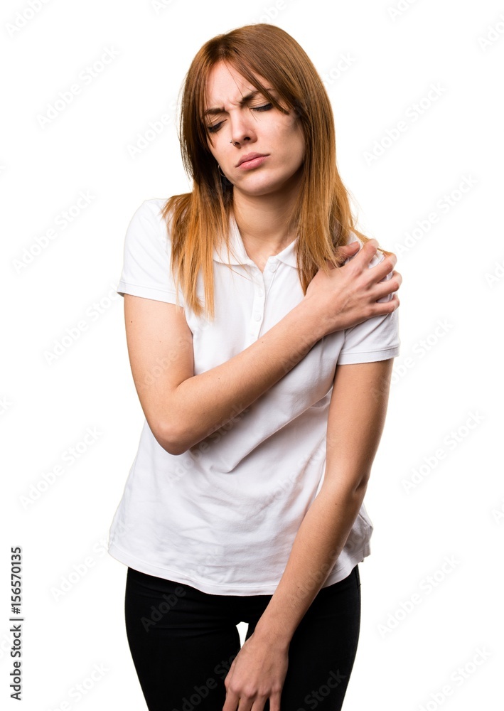 Beautiful young girl with shoulder pain Beautiful young girl with shoulder pain