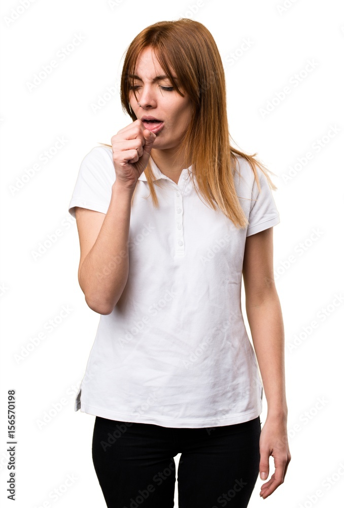 Beautiful young girl coughing a lot Beautiful young girl coughing a lot