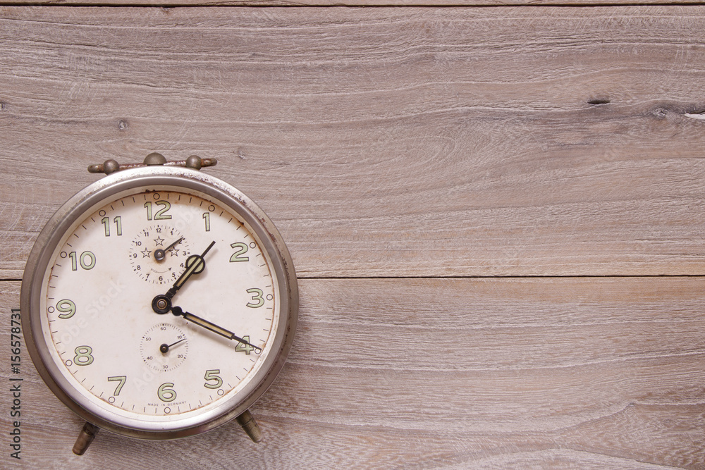 Stock photography flat lay template wooden plank table antique alarm clock Stock photography flat lay template wooden plank table antique alarm clock