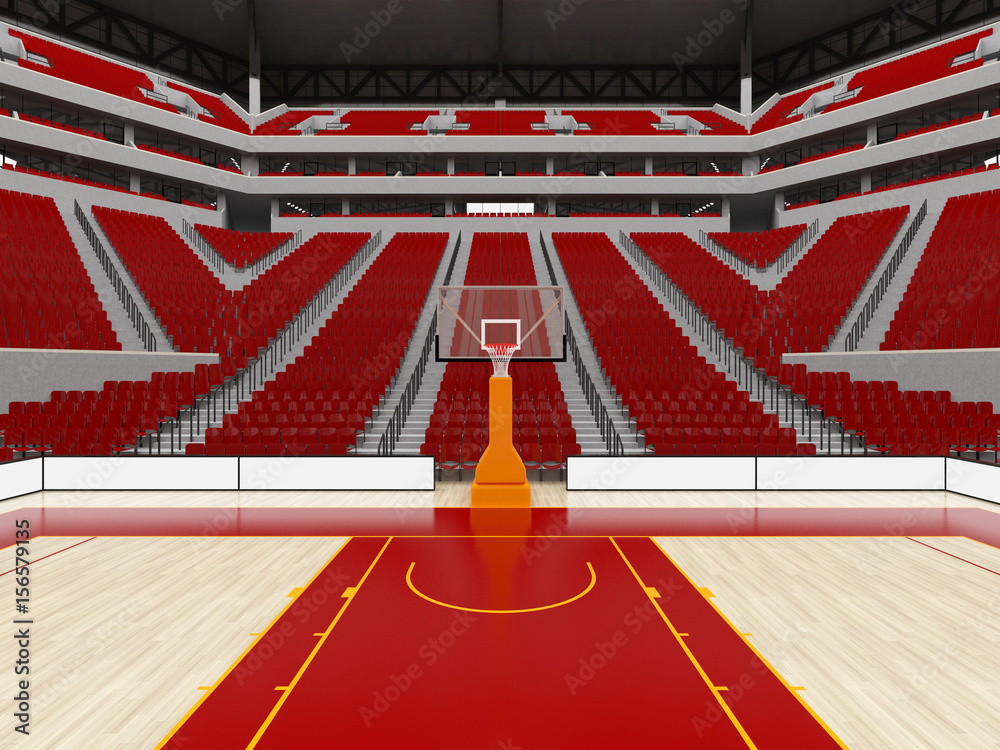 Beautiful modern sport arena for basketball with floodlights white chairs and VIP boxes  for twenty thousand people