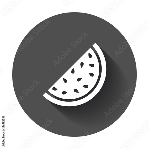 Watermelon icon. Juicy ripe fruit vector illustration with long shadow.