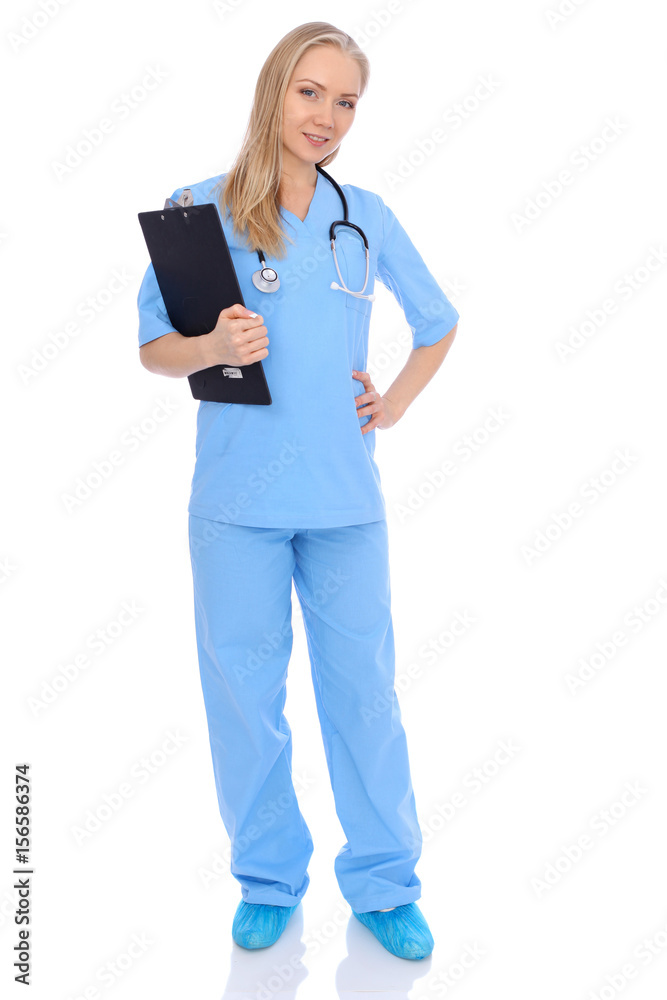 Smiling young nurse portrait isolated over white background. Smiling young nurse portrait isolated over white background.