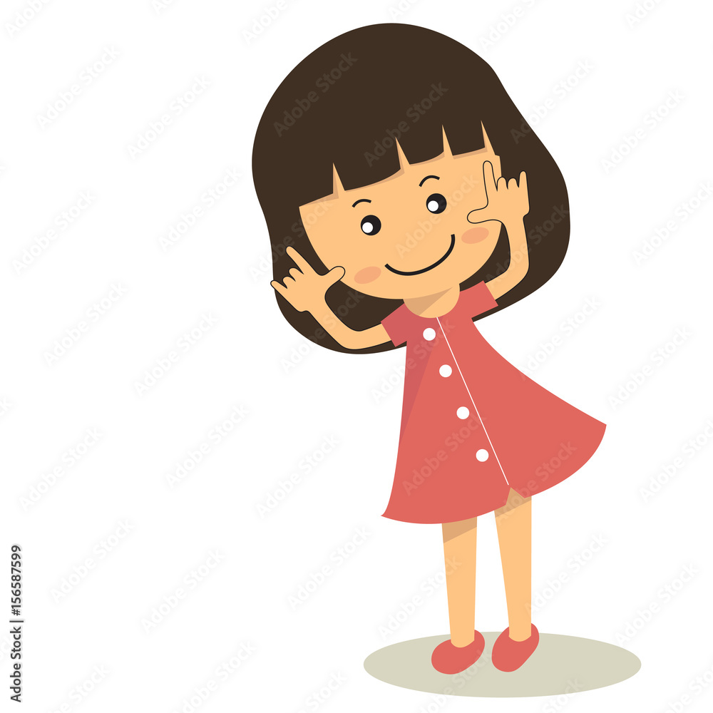 Vector cute cartoon girl in pink dress on white background. Vector cute cartoon girl in pink dress on white background.
