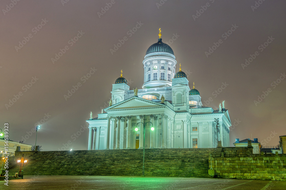 Helsinki Cathedral And Monument To Alexander Ii Finland Stock