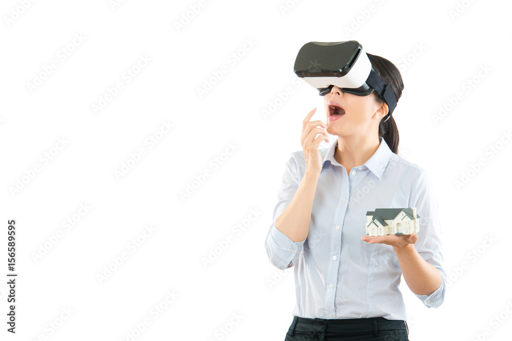 excited woman using a VR headset excited woman using a VR headset
