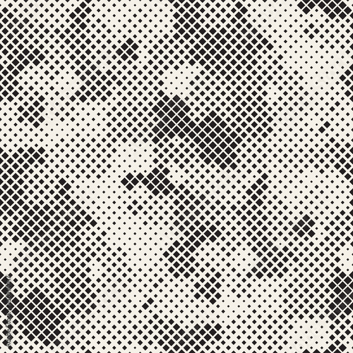 Modern Halftone Texture. Endless Abstract Background With Random Size Squares. Vector Seamless Chaotic Squares Mosaic Pattern.