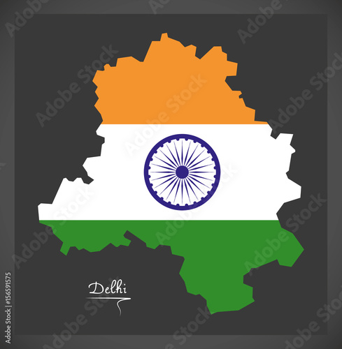 Delhi map with Indian national flag illustration