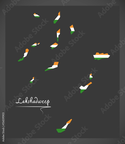 Lakshadweep Islands map with Indian national flag illustration photo