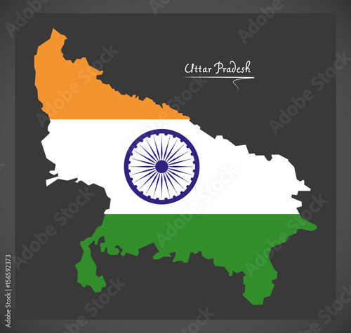 Uttar Pradesh map with Indian national flag illustration