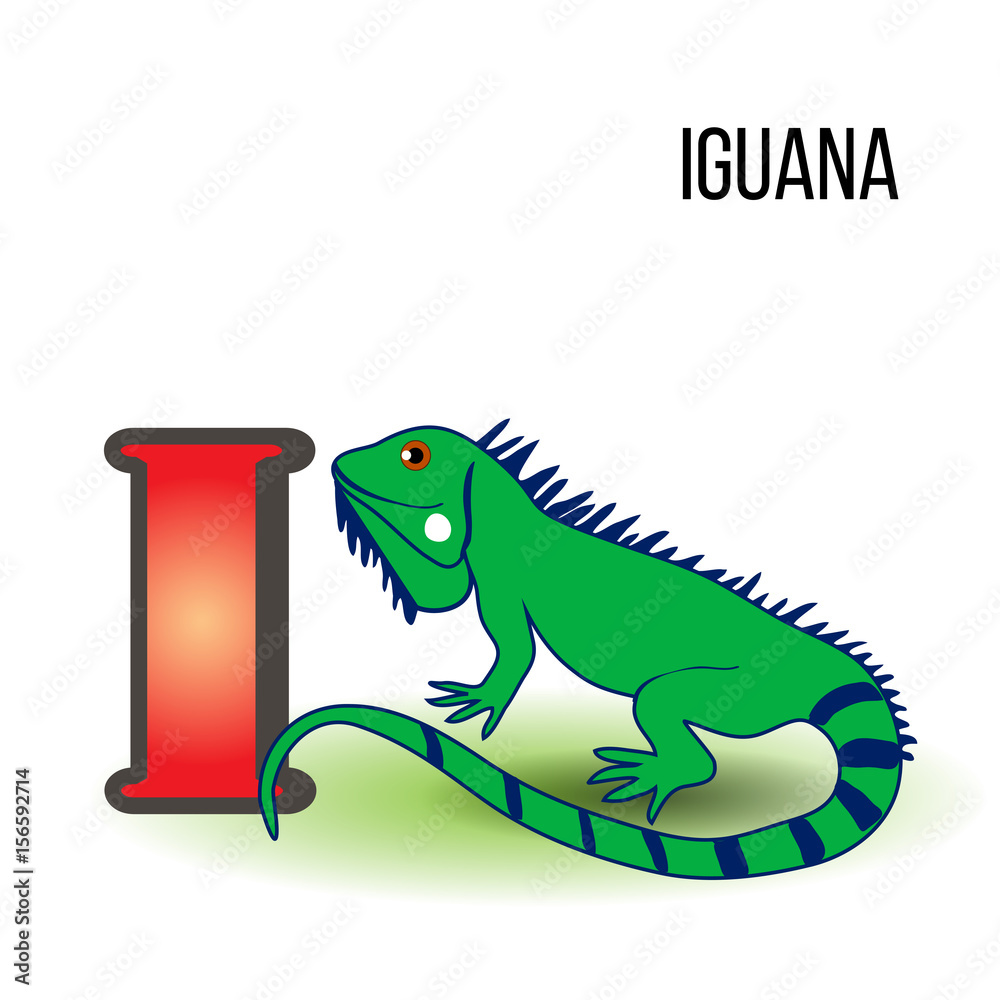 Cute Zoo alphabet I with cartoon iguana, wild exotic animal vector  illustration reptile isolated on background Education for children,  preschool, ABC poster for learn to read, character design, mascot Stock  Vector |