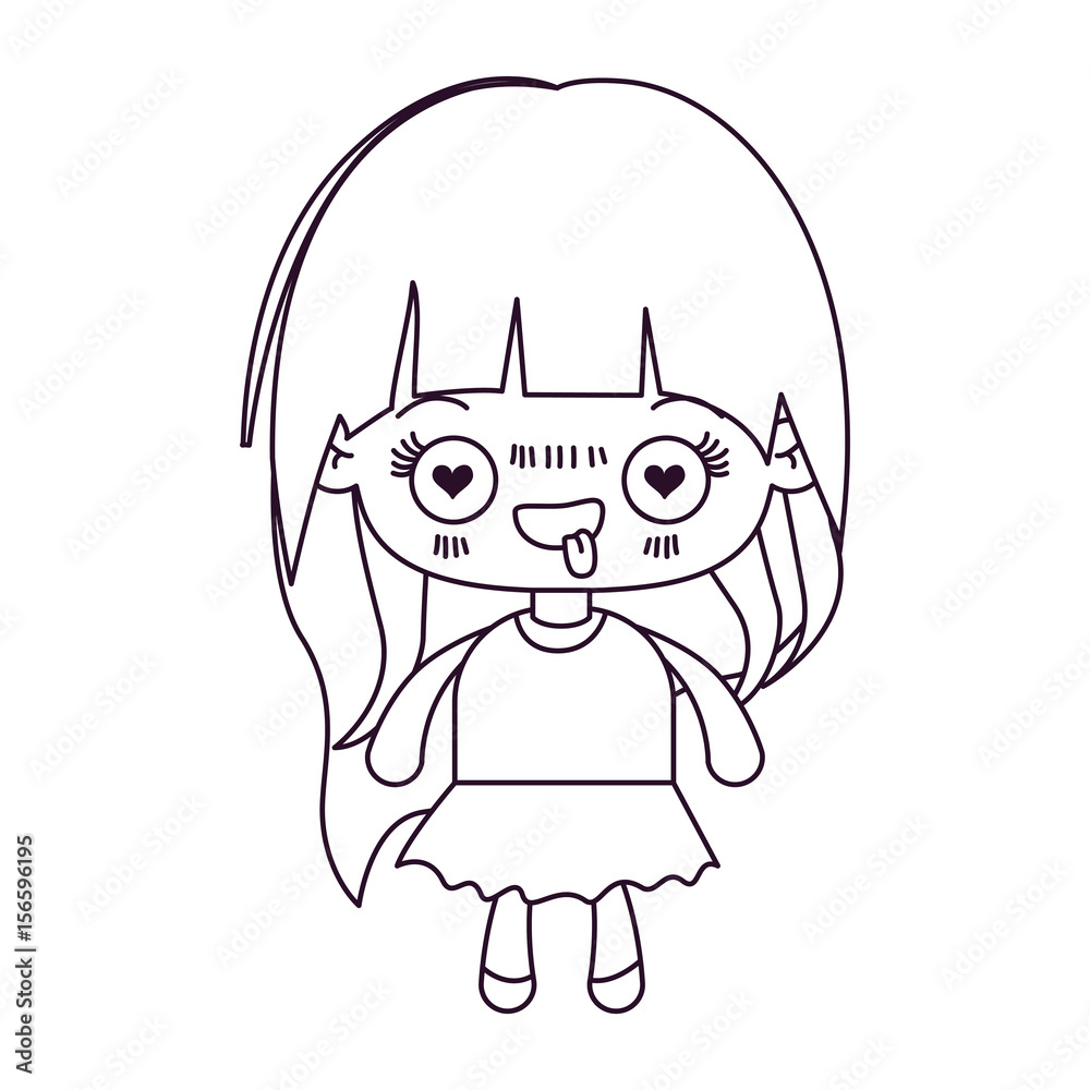 monochrome silhouette of kawaii little girl with long hair and facial expression enamored vector illustration monochrome silhouette of kawaii little girl with long hair and facial expression enamored vector illustration