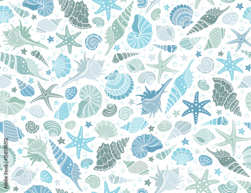 Summer time horizontal banner. Hand drawn sea shells and stars collection. Marine illustration of ocean shellfish. Colorful seashells arranged in stripe isolated on dark background.