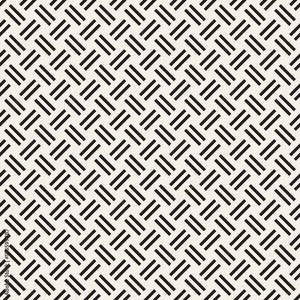 Crosshatch vector seamless geometric pattern. Crossed graphic rectangles background. Checkered motif. Seamless black and white texture of crosshatched lines. Trellis simple fabric print. Crosshatch vector seamless geometric pattern. Crossed graphic rectangles background. Checkered motif. Seamless black and white texture of crosshatched lines. Trellis simple fabric print.