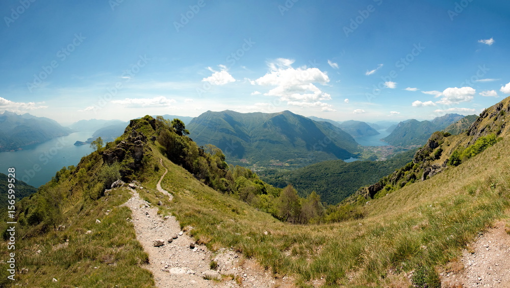 Fototapeta premium Vista del lago di Como e del lago di Lugano dal pizzo Coppa - Menaggio - Italy
