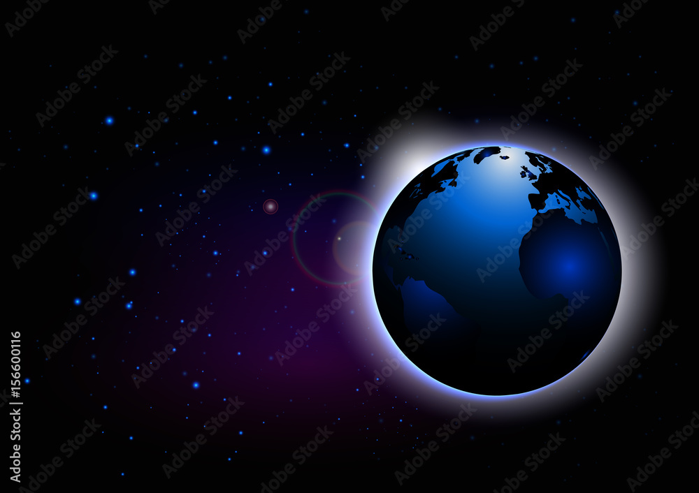 Fototapeta premium Stars filled space background with globe,vector illustration.