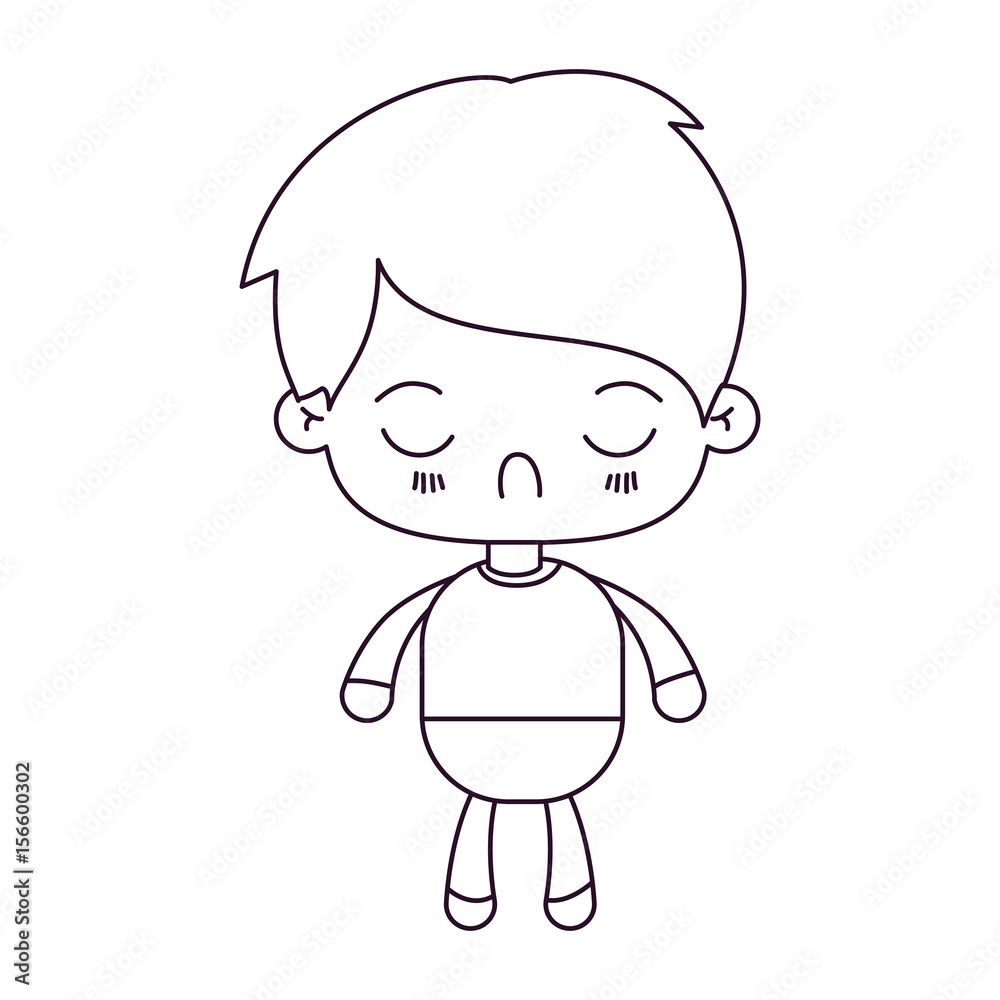 monochrome silhouette of kawaii little boy with facial expression disgust with closed eyes vector illustration
