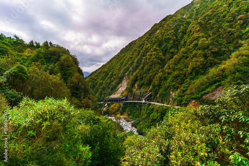 The Otira Gorge road is a section of State Highway 73, and remains important communication and transport link between Canterbury and Westland , South Island of New Zealand
