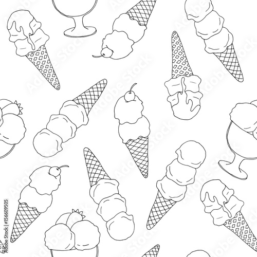 Seamless pattern with hand drawn outlined ice-creams.